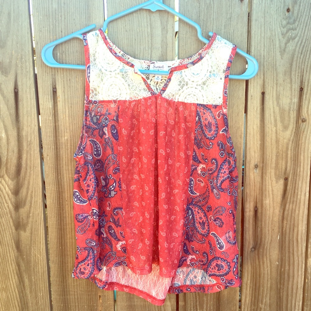 Red White and blue paisley tank top